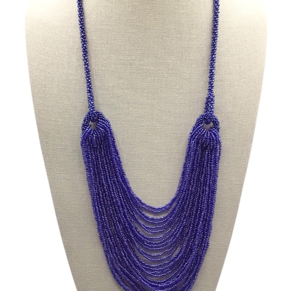 Purple Seed Bead Necklace, Boho Multi Strand Beaded Statement Necklace, Handmade - Picture 2 of 16